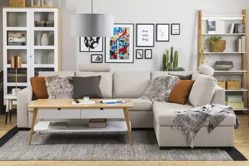 Crazy 4-sits Högervänd L-formad Schäslongsoffa i Tyg - Beige - Products - Möbler - Soffa - Divansoffa & schäslongsoffa - 3 sits soffa med divan
