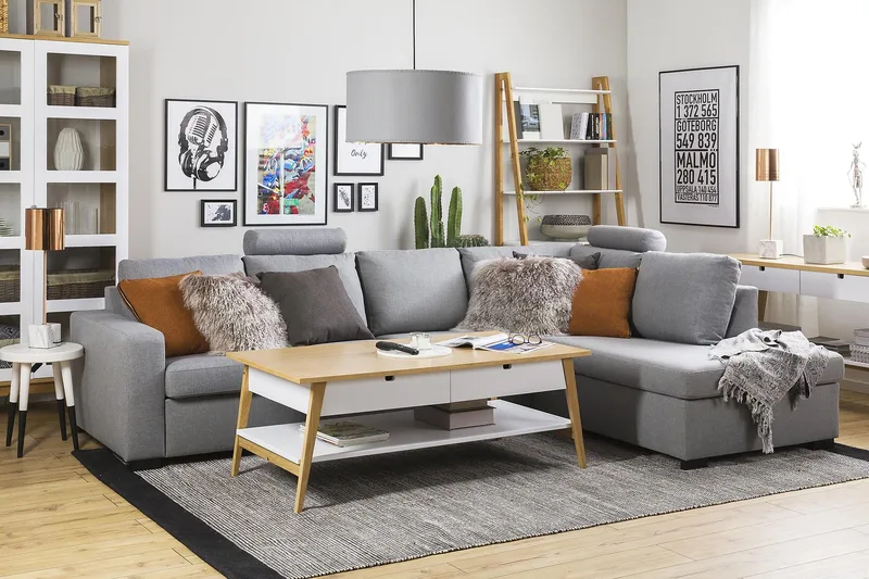 Crazy 4-sits Högervänd L-formad Schäslongsoffa i Tyg - Grå - Products - Möbler - Soffa - Divansoffa & schäslongsoffa - 3 sits soffa med divan