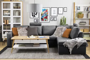 Crazy 4-sits Högervänd L-formad Schäslongsoffa i Tyg - Mörkgrå - Products - Möbler - Soffa - Divansoffa & schäslongsoffa - 3 sits soffa med divan