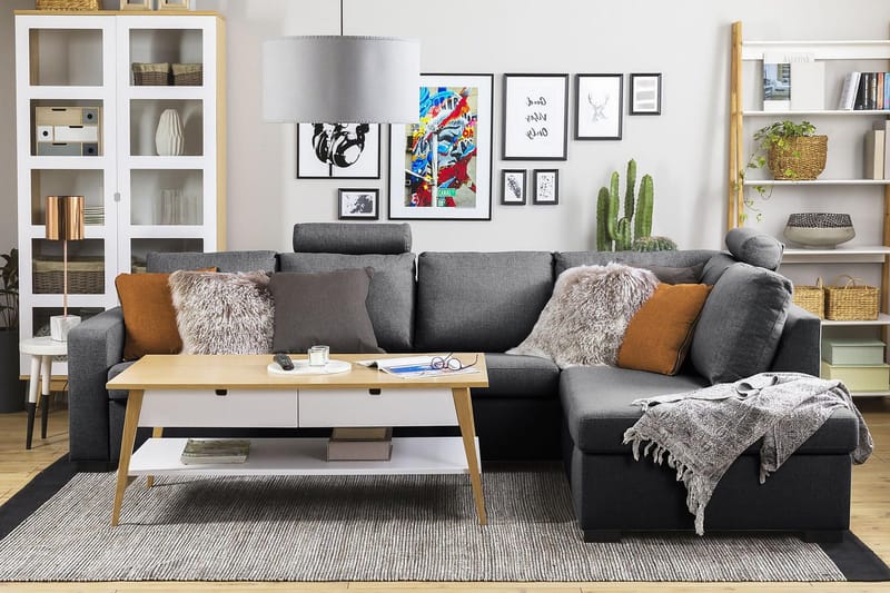 Crazy 4-sits Högervänd L-formad Schäslongsoffa i Tyg - Mörkgrå - Products - Möbler - Soffa - Divansoffa & schäslongsoffa - 3 sits soffa med divan