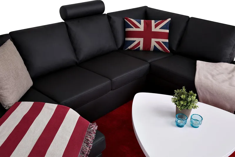 Crazy 4-sits Högervänd U-formad Large Soffa med Divan och Schäslong i Konstläder - Svart - Products - Möbler - Soffa - Divansoffa & schäslongsoffa - 4 sits soffa med divan