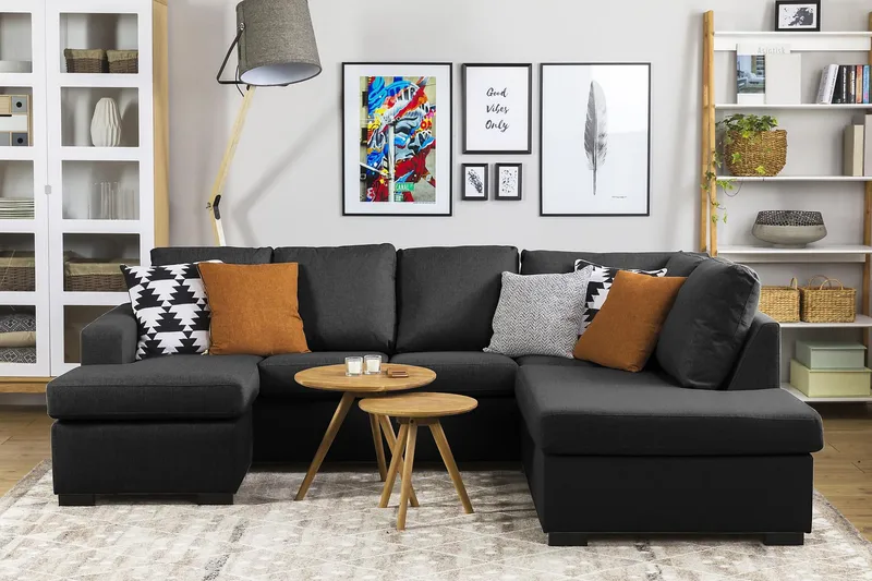 Crazy 4-sits Högervänd U-formad Large Soffa med Divan och Schäslong i Tyg - Antracit - Products - Möbler - Soffa - Divansoffa & schäslongsoffa - 3 sits soffa med divan