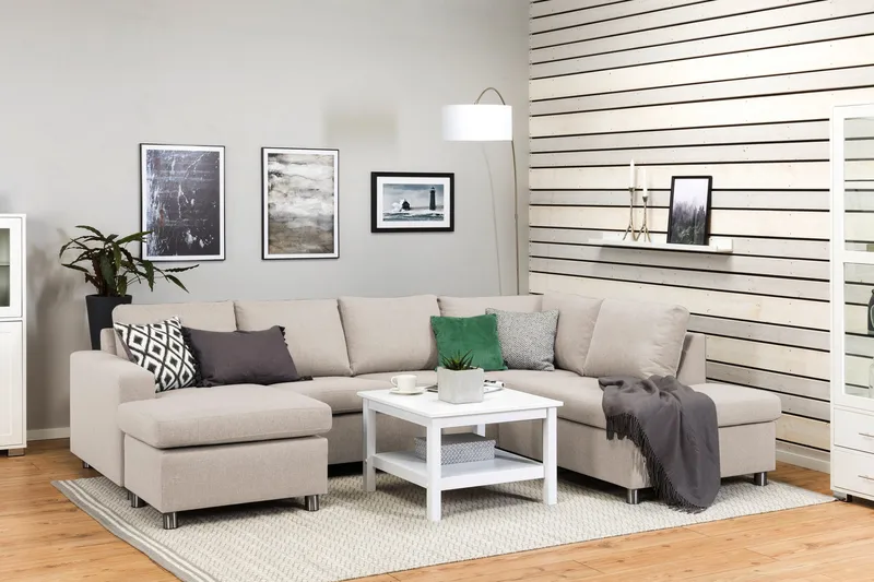 Crazy 4-sits Högervänd U-formad Large Soffa med Divan och Schäslong i Tyg - Beige - Products - Möbler - Soffa - Divansoffa & schäslongsoffa - 4 sits soffa med divan