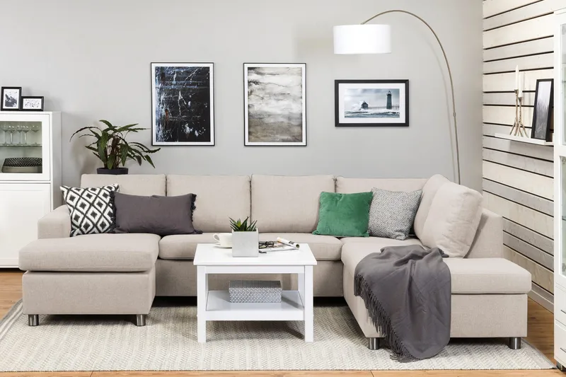 Crazy 4-sits Högervänd U-formad Large Soffa med Divan och Schäslong i Tyg - Beige - Products - Möbler - Soffa - Divansoffa & schäslongsoffa - 4 sits soffa med divan