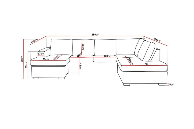 Crazy 4-sits Högervänd U-formad Large Soffa med Divan och Schäslong i Tyg - Brun - Products - Möbler - Soffa - Divansoffa & schäslongsoffa - 4 sits soffa med divan