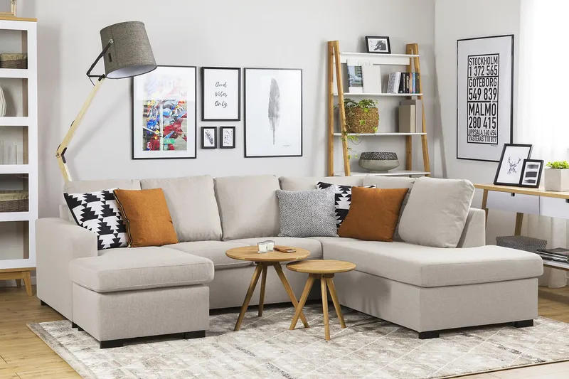 Crazy 4-sits Högervänd U-formad Small Soffa med Divan och Schäslong i Tyg - Beige - Products - Möbler - Soffa - Divansoffa & schäslongsoffa - 4 sits soffa med divan