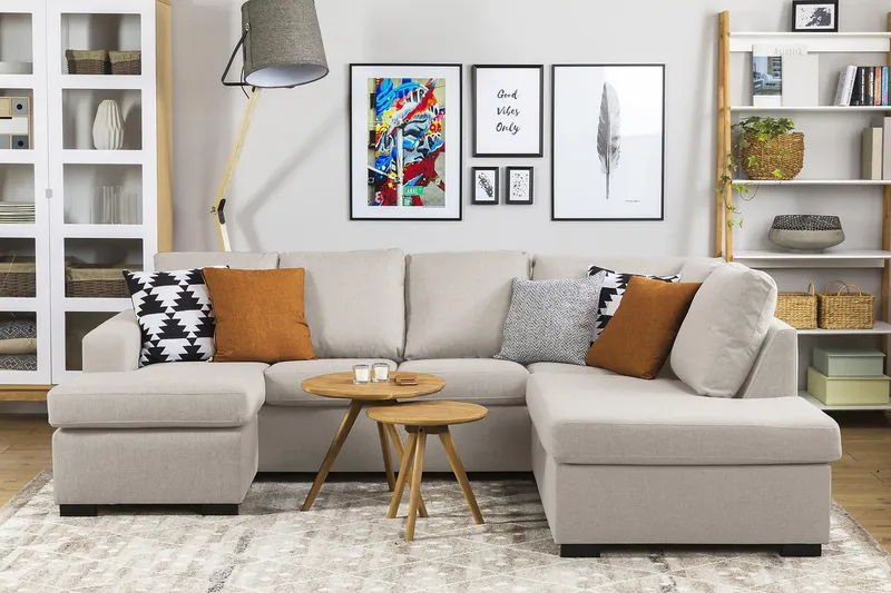 Crazy 4-sits Högervänd U-formad Small Soffa med Divan och Schäslong i Tyg - Beige - Products - Möbler - Soffa - Divansoffa & schäslongsoffa - 4 sits soffa med divan
