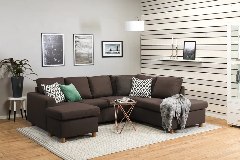 Crazy 4-sits Högervänd U-formad Small Soffa med Divan och Schäslong i Tyg - Brun - Products - Möbler - Soffa - Divansoffa & schäslongsoffa - 3 sits soffa med divan