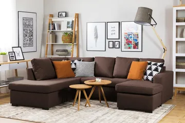 Crazy 4-sits Högervänd U-formad Small Soffa med Divan och Schäslong i Tyg - Brun - Products - Möbler - Soffa - Divansoffa & schäslongsoffa - 3 sits soffa med divan