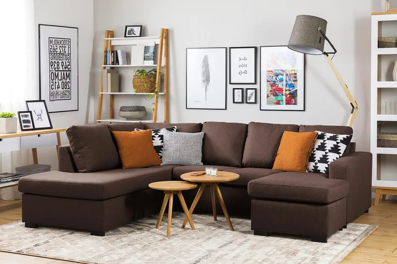 Crazy 4-sits Högervänd U-formad Small Soffa med Divan och Schäslong i Tyg - Brun - Products - Möbler - Soffa - Divansoffa & schäslongsoffa - 3 sits soffa med divan