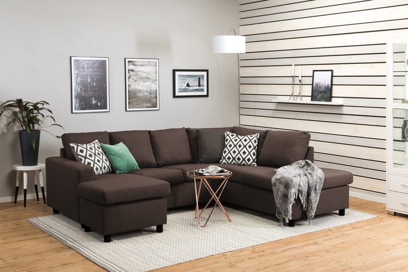 Crazy 4-sits Högervänd U-formad Small Soffa med Divan och Schäslong i Tyg - Brun - Products - Möbler - Soffa - Divansoffa & schäslongsoffa - 3 sits soffa med divan