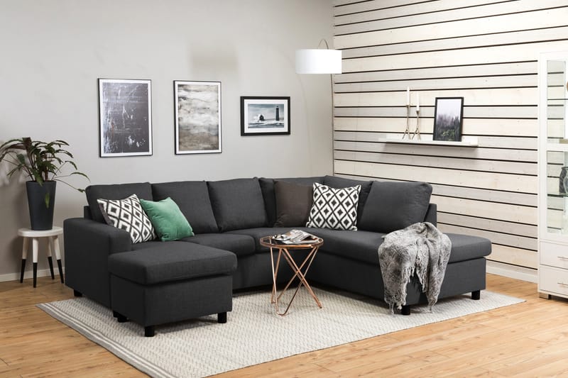 Crazy 4-sits Högervänd U-formad Small Soffa med Divan och Schäslong i Tyg - Mörkgrå - Products - Möbler - Soffa - Divansoffa & schäslongsoffa - 3 sits soffa med divan