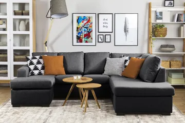 Crazy 4-sits Högervänd U-formad Small Soffa med Divan och Schäslong i Tyg - Mörkgrå - Products - Möbler - Soffa - Divansoffa & schäslongsoffa - 3 sits soffa med divan