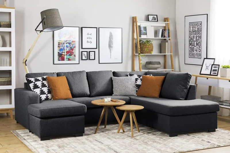 Crazy 4-sits Högervänd U-formad Small Soffa med Divan och Schäslong i Tyg - Mörkgrå - Products - Möbler - Soffa - Divansoffa & schäslongsoffa - 3 sits soffa med divan