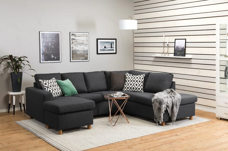 Crazy 4-sits Högervänd U-formad Small Soffa med Divan och Schäslong i Tyg - Mörkgrå - Products - Möbler - Soffa - Divansoffa & schäslongsoffa - 3 sits soffa med divan