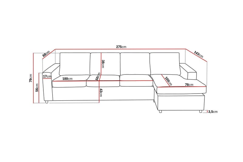 Crazy 4-sits Vändbar L-formad Divansoffa i Tyg - Antracit - Products - Möbler - Soffa - Divansoffa & schäslongsoffa - 4 sits soffa med divan