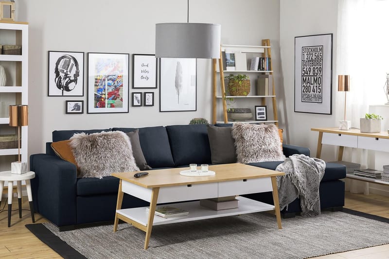 Crazy 4-sits Vändbar L-formad Divansoffa i Tyg - Blå - Products - Möbler - Soffa - Divansoffa & schäslongsoffa - 4 sits soffa med divan