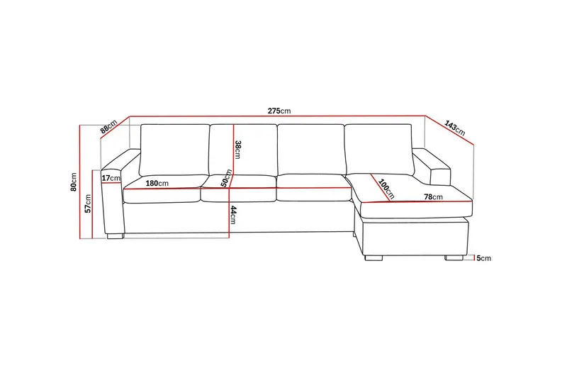 Crazy 4-sits Vändbar L-formad Divansoffa i Tyg - Blå - Products - Möbler - Soffa - Divansoffa & schäslongsoffa - 4 sits soffa med divan