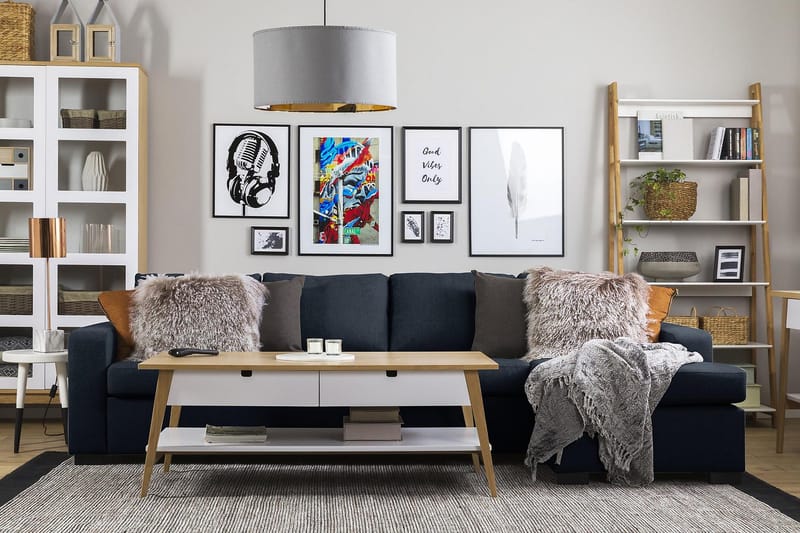 Crazy 4-sits Vändbar L-formad Divansoffa i Tyg - Blå - Products - Möbler - Soffa - Divansoffa & schäslongsoffa - 4 sits soffa med divan