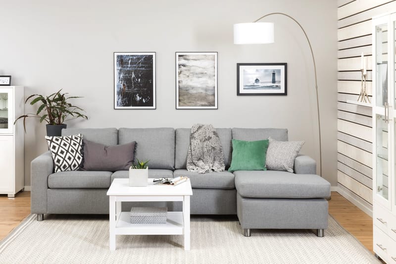 Crazy 4-sits Vändbar L-formad Divansoffa i Tyg - Grå - Products - Möbler - Soffa - Divansoffa & schäslongsoffa - 4 sits soffa med divan
