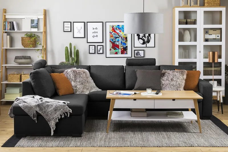 Crazy 4-sits Vänstervänd L-formad Schäslongsoffa i Tyg - Antracit - Products - Möbler - Soffa - Divansoffa & schäslongsoffa - 3 sits soffa med divan