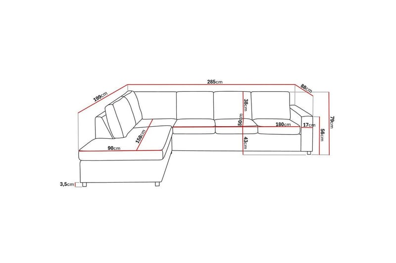 Crazy 4-sits Vänstervänd L-formad Schäslongsoffa i Tyg - Antracit - Products - Möbler - Soffa - Divansoffa & schäslongsoffa - 3 sits soffa med divan