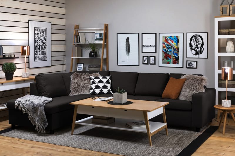 Crazy 4-sits Vänstervänd L-formad Schäslongsoffa i Tyg - Antracit - Products - Möbler - Soffa - Divansoffa & schäslongsoffa - 3 sits soffa med divan