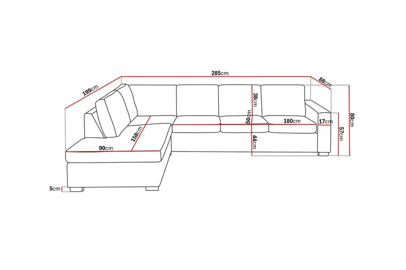 Crazy 4-sits Vänstervänd L-formad Schäslongsoffa i Tyg - Grå - Products - Möbler - Soffa - Divansoffa & schäslongsoffa - 3 sits soffa med divan