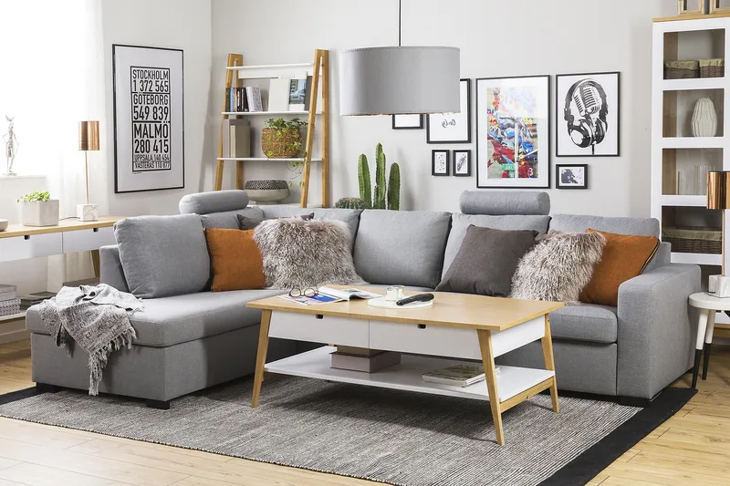 Crazy 4-sits Vänstervänd L-formad Schäslongsoffa i Tyg - Grå - Products - Möbler - Soffa - Divansoffa & schäslongsoffa - 3 sits soffa med divan