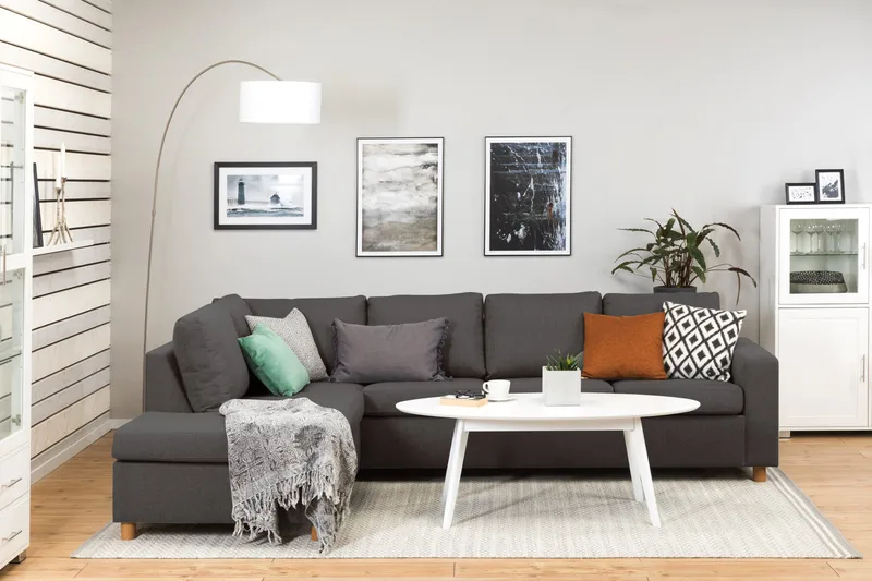 Crazy 4-sits Vänstervänd L-formad Schäslongsoffa i Tyg - Mörkgrå - Products - Möbler - Soffa - Divansoffa & schäslongsoffa - 3 sits soffa med divan