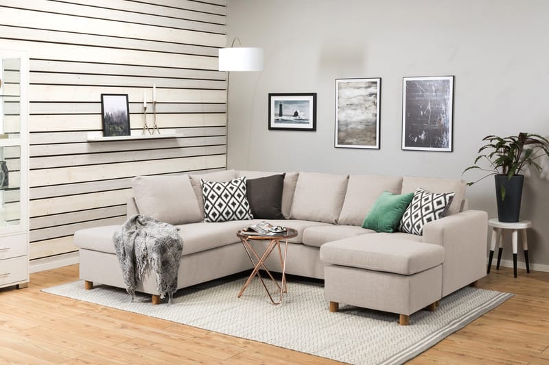 Crazy 4-sits Vänstervänd U-formad Large Soffa med Divan och Schäslong i Tyg - Beige - Products - Möbler - Soffa - Divansoffa & schäslongsoffa - 4 sits soffa med divan
