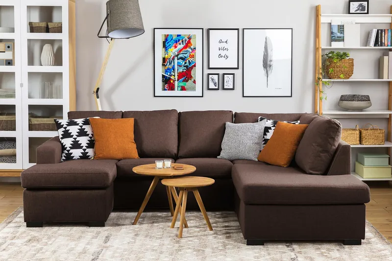 Crazy 4-sits Vänstervänd U-formad Large Soffa med Divan och Schäslong i Tyg - Brun - Products - Möbler - Soffa - Divansoffa & schäslongsoffa - 4 sits soffa med divan