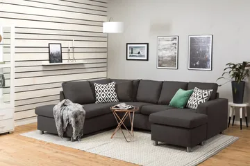 Crazy 4-sits Vänstervänd U-formad Small Soffa med Divan och Schäslong i Tyg - Mörkgrå - Products - Möbler - Soffa - Divansoffa & schäslongsoffa - 3 sits soffa med divan