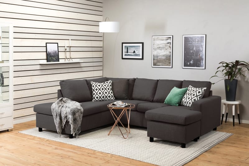 Crazy 4-sits Vänstervänd U-formad Small Soffa med Divan och Schäslong i Tyg - Mörkgrå - Products - Möbler - Soffa - Divansoffa & schäslongsoffa - 3 sits soffa med divan