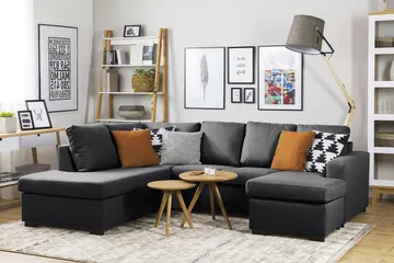 Crazy 4-sits Vänstervänd U-formad Small Soffa med Divan och Schäslong i Tyg - Mörkgrå - Products - Möbler - Soffa - Divansoffa & schäslongsoffa - 3 sits soffa med divan