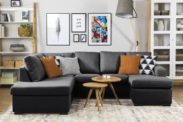 Crazy 4-sits Vänstervänd U-formad Small Soffa med Divan och Schäslong i Tyg - Mörkgrå - Products - Möbler - Soffa - Divansoffa & schäslongsoffa - 3 sits soffa med divan