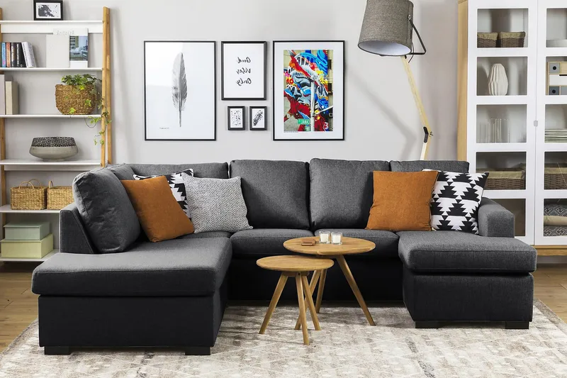 Crazy 4-sits Vänstervänd U-formad Small Soffa med Divan och Schäslong i Tyg - Mörkgrå - Products - Möbler - Soffa - Divansoffa & schäslongsoffa - 3 sits soffa med divan