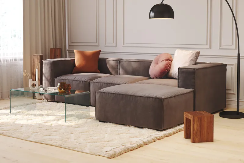 Cubo 4-sits Vändbar L-formad Djup Modulsoffa med Divan i Sammet - Mörkgrå - Products - Möbler - Soffa - Divansoffa & schäslongsoffa - 3 sits soffa med divan