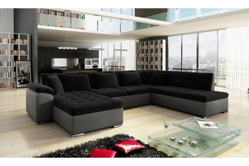 Dynir Soffa med Divan och Schäslong 4-sits - Svart/Grå - Products - Möbler - Soffa - Divansoffa & schäslongsoffa - 4 sits soffa med divan