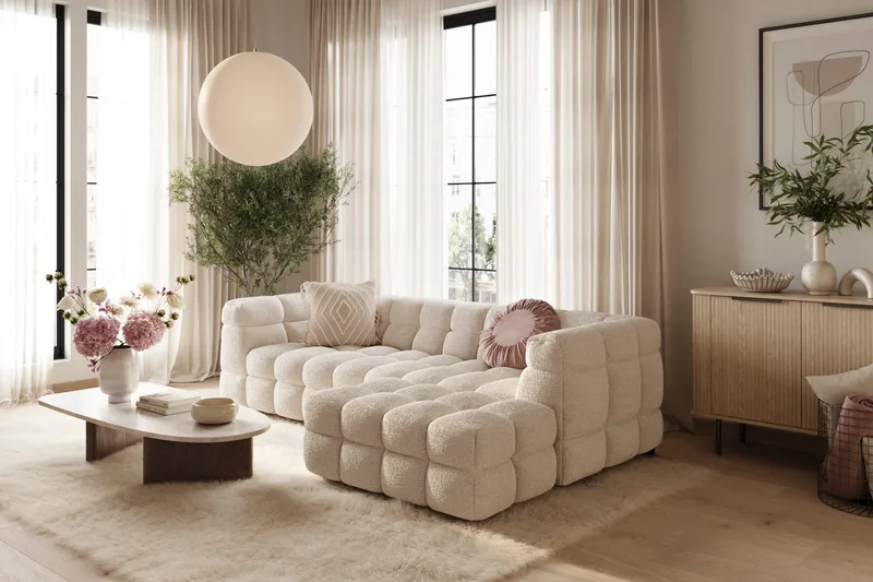 Elise 4-sits Bubblig Soffa med Divan Höger - Beige - Products - Möbler - Soffa - Divansoffa & schäslongsoffa - 4 sits soffa med divan
