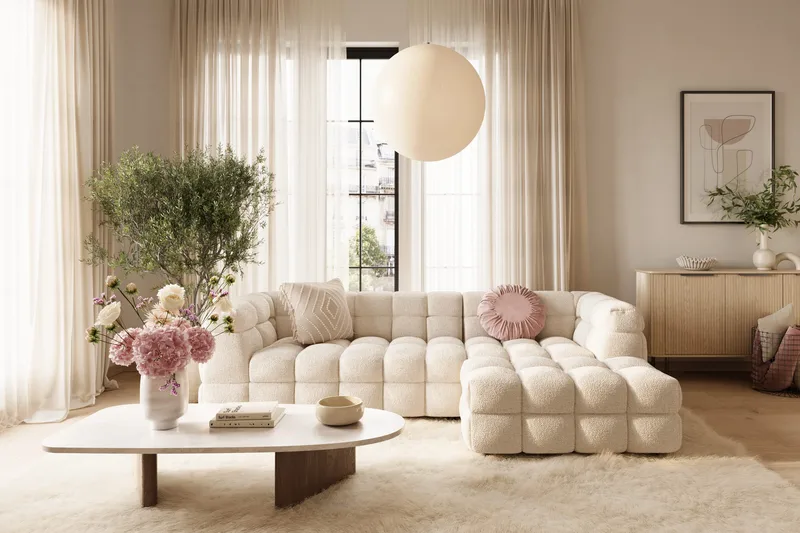 Elise 4-sits Bubblig Soffa med Divan Höger - Beige - Products - Möbler - Soffa - Divansoffa & schäslongsoffa - 4 sits soffa med divan