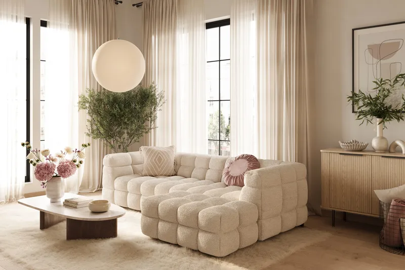 Elise 4-sits Bubblig Soffa med Divan Höger - Beige - Products - Möbler - Soffa - Divansoffa & schäslongsoffa - 4 sits soffa med divan