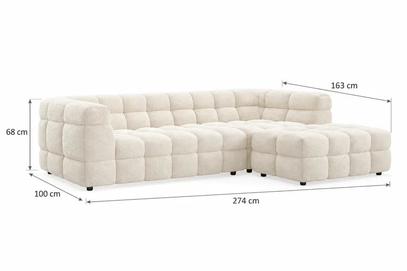Elise 4-sits Högervänd L-formad Bubblig Divansoffa 274 cm i Bouclé - Gräddvit - Products - Möbler - Soffa - Divansoffa & schäslongsoffa - 4 sits soffa med divan