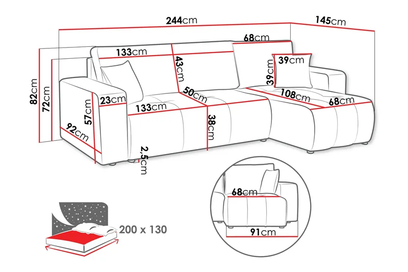 Flo Bäddsoffa med Divan 3-sits - Gul - Products - Möbler - Soffa - Divansoffa & schäslongsoffa - 3 sits soffa med divan