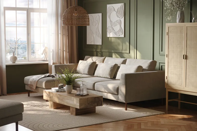 Florenz 3-sits Vänstervänd L-formad Divansoffa i Chenille - Grå / Beige - Products - Möbler - Soffa - Divansoffa & schäslongsoffa - 3 sits soffa med divan