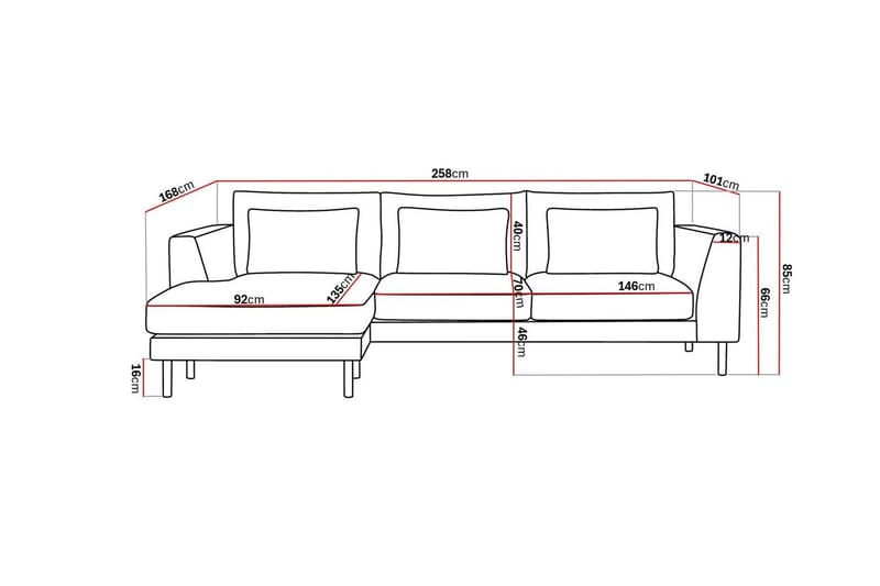 Florenz 3-sits Vänstervänd L-formad Divansoffa i Tyg - Ljusgrå - Products - Möbler - Soffa - Divansoffa & schäslongsoffa - 3 sits soffa med divan