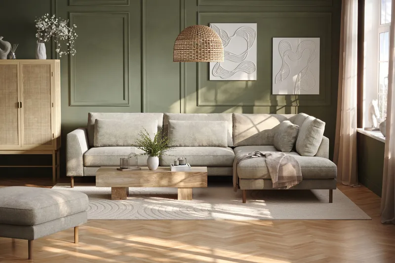 Florenz 4-sits Högervänd L-formad Schäslongsoffa i Tyg - Grå / Beige - Products - Möbler - Soffa - Divansoffa & schäslongsoffa - 4 sits soffa med divan