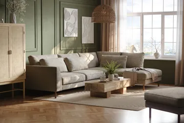 Florenz 4-sits Högervänd L-formad Schäslongsoffa i Tyg - Grå / Beige - Products - Möbler - Soffa - Divansoffa & schäslongsoffa - 4 sits soffa med divan