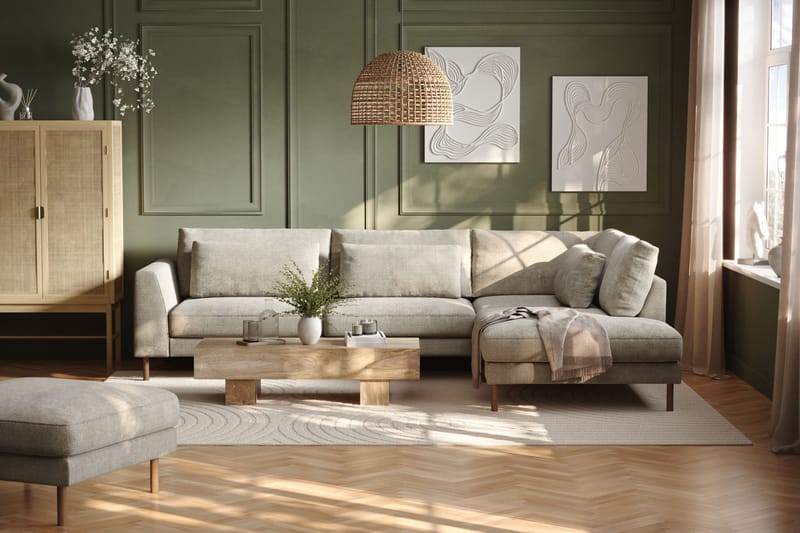 Florenz 4-sits Högervänd L-formad Schäslongsoffa i Tyg - Grå / Beige - Products - Möbler - Soffa - Divansoffa & schäslongsoffa - 4 sits soffa med divan