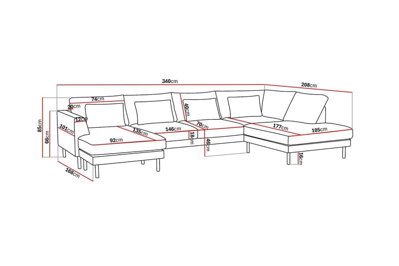 Florenz 4-sits Högervänd U-formad Soffa med Divan och Schäslong i Chenille - Ljusgrå - Products - Möbler - Soffa - Divansoffa & schäslongsoffa - 4 sits soffa med divan